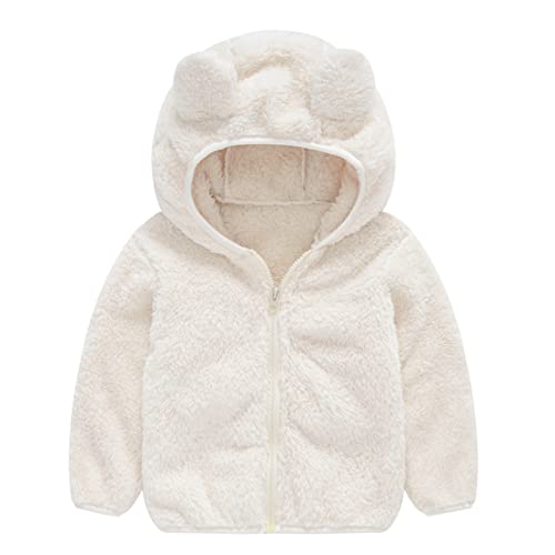 SEVEN BB Baby Jungen Mantel Kleinkind Kapuzenjacken Schlichtes Weiß Dünn Leichte Fleece Gefütterte Sweatjacke Frühling Herbst Sport Jacke für Kinder 92 von SEVEN BB