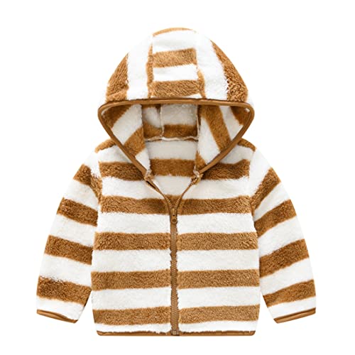 SEVEN BB Baby Jungen Mantel Kleinkind Kapuzenjacken Zebra Streifen Braun Dünn Leichte Fleece Gefütterte Sweatjacke Frühling Herbst Sport Jacke für Kinder 104 von SEVEN BB