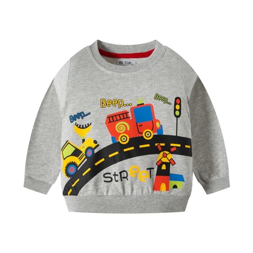 SEVEN BB Baby Jungen Sweatshirt Unisex Pullover für Kinder Dünne Leichte Baumwolle Kleidung Kleinkind Bagger Auto Grau Weihnachts Warme Activewear Oberteil 3 Jahre Gr.98 von SEVEN BB