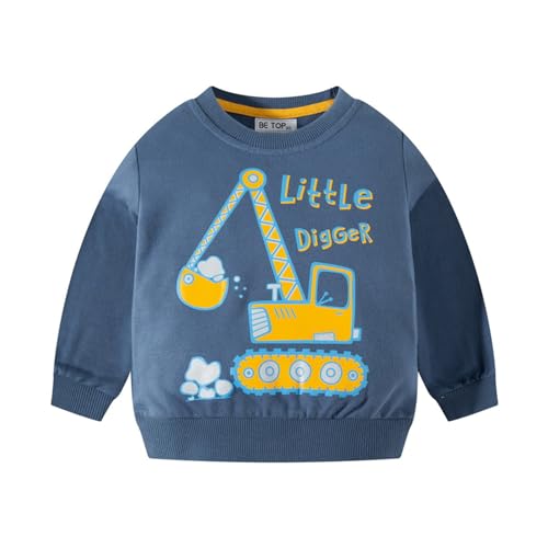 SEVEN BB Baby Jungen Sweatshirt Unisex Pullover für Kinder Dünne Leichte Baumwolle Kleidung Kleinkind Bagger Blau Weihnachts Warme Activewear Oberteil 3 Jahre Gr.98 von SEVEN BB
