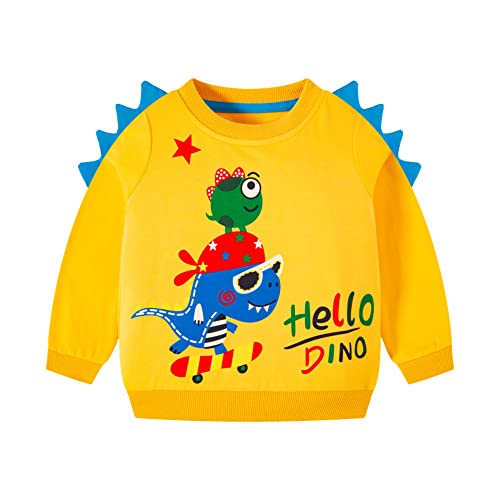 SEVEN BB Baby Jungen Sweatshirt Unisex Pullover für Kinder Dünne Leichte Baumwolle Kleidung Kleinkind Dinosaurier Gelb Weihnachts Warme Activewear Oberteil 3 Jahre Gr.98 von SEVEN BB