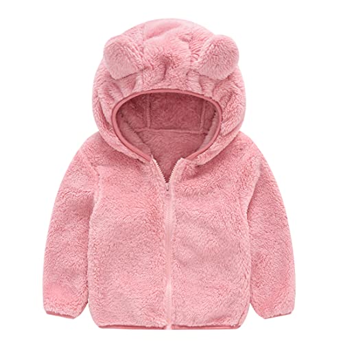 SEVEN BB Baby Mädchen Mantel Kleinkind Kapuzenjacken Dünn Leichte Fleece Gefütterte Sweatjacke Frühling Herbst Sport Schlicht Rosa Jacke für Kinder 104 von SEVEN BB