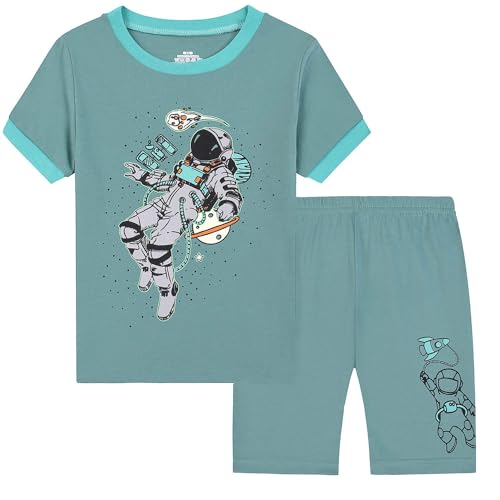 SEVEN BB Jungen Schlafanzug Kurzarm Astronaut Pyjama Set Kinder Sommer Baumwolle Zweiteiliger Nachtwäsche Outfit 134 von SEVEN BB
