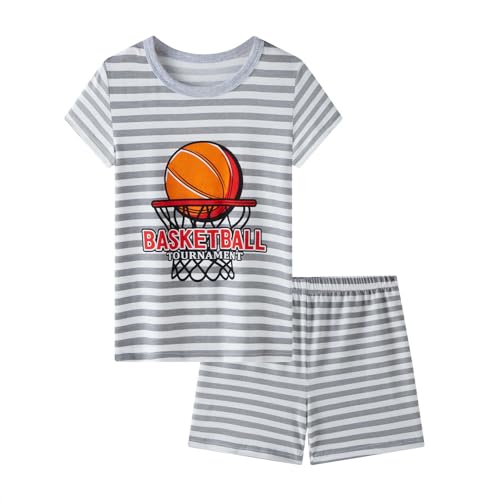 SEVEN BB Jungen Schlafanzug Kurzarm Basketball Pyjama Set Kinder Sommer Baumwolle Zweiteiliger Nachtwäsche Outfit 4-5 Jahre von SEVEN BB