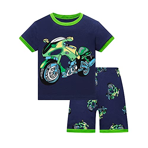 SEVEN BB Jungen Schlafanzug Kurzarm Motorrad Pyjama Set Kinder Sommer Baumwolle Zweiteiliger Nachtwäsche Outfit 110 von SEVEN BB