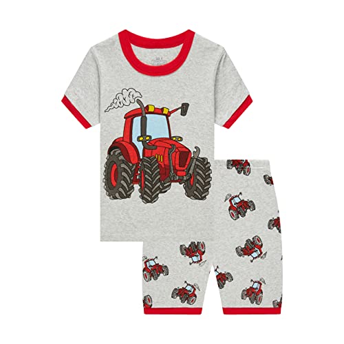SEVEN BB Jungen Schlafanzug Kurzarm Traktor Pyjama Set Kinder Sommer Baumwolle Zweiteiliger Nachtwäsche Outfit 122 von SEVEN BB