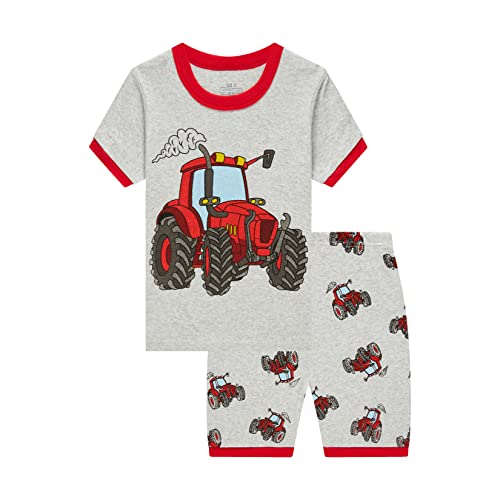 SEVEN BB Jungen Schlafanzug Kurzarm Traktor Pyjama Set Kinder Sommer Baumwolle Zweiteiliger Nachtwäsche Outfit 128 von SEVEN BB