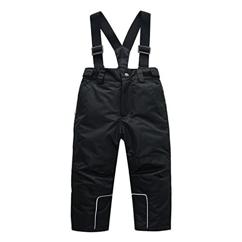 SEVEN BB Jungen Schneehosen mit Latz Draussen Winter Schwarz Ski-Hose Warm Trekkinghose Unisex Wanderhose Wasserdicht Skisalopette Wintersport Winddicht Snowboard Hose Outdoor Skihosen Gr.110 5 Jahre von SEVEN BB