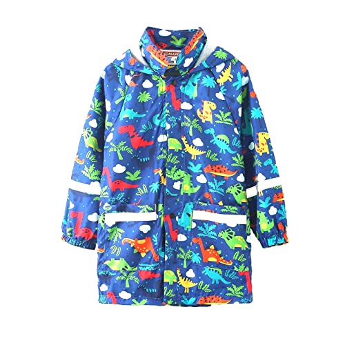 SEVEN BB Jungen Wasserdicht Jacke Kinder Outdoor Regenmantel mit Kapuze und Gefütterte Unisex Dinosaurier Windjacke Regenjacke 110 von SEVEN BB