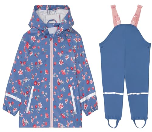 SEVEN BB Kinder Regenjacke Regenhose Jungen PU Regenlatzhose Regenjacken Mädchen Wind- und Wasserdicht Bundhose Zweiteiliger Regenanzug Set, Blume 5-6 Jahre von SEVEN BB