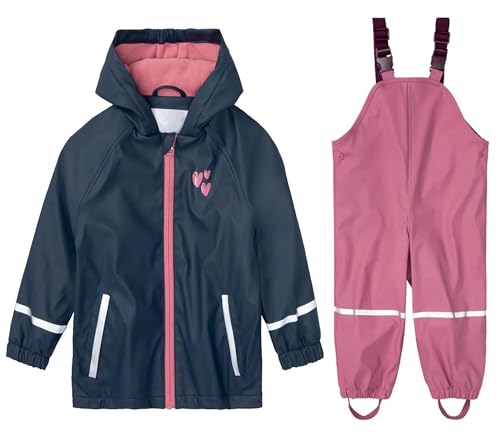 SEVEN BB Kinder Regenjacke Regenhose Jungen PU Regenlatzhose Regenjacken Mädchen Wind- und Wasserdicht Bundhose Zweiteiliger Regenanzug Set, Fleecefutter Herz 18 Monate-2 Jahre von SEVEN BB