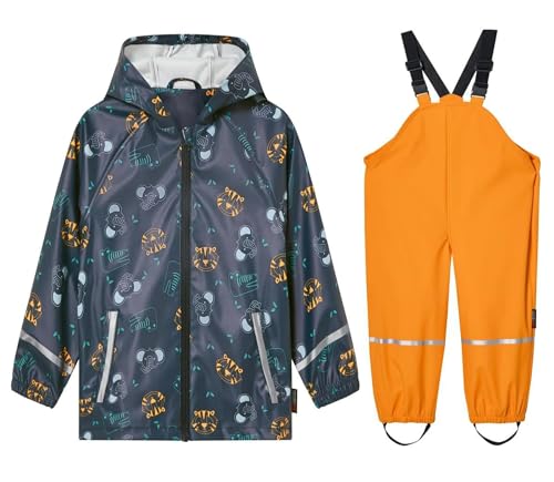 SEVEN BB Kinder Regenjacke Regenhose Jungen PU Regenlatzhose Regenjacken Mädchen Wind- und Wasserdicht Bundhose Zweiteiliger Regenanzug Set, Krokodil Gelb 7-8 Jahre von SEVEN BB