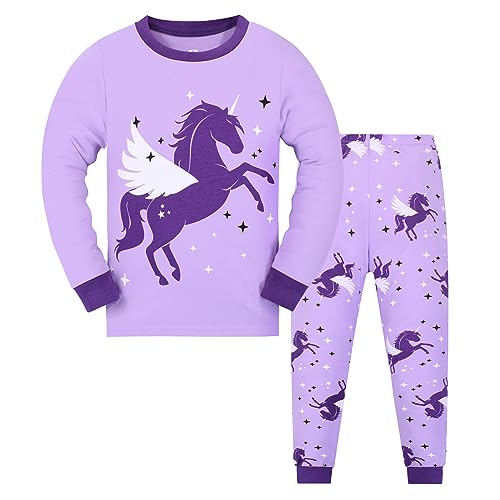 SEVEN BB Mädchen Schlafanzug Baby Einhorn Regenbogen Pyjama Set Kinder Baumwolle Schlafanzüge Zweiteiliger Nachtwäsche Outfit 134 von SEVEN BB