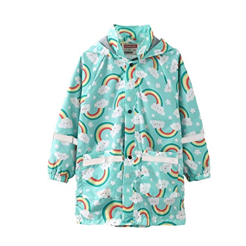SEVEN BB Mädchen Wasserdicht Jacke Kinder Outdoor Regenmantel mit Kapuze und Gefütterte Unisex Regenbogen Windjacke Regenjacke 128 von SEVEN BB