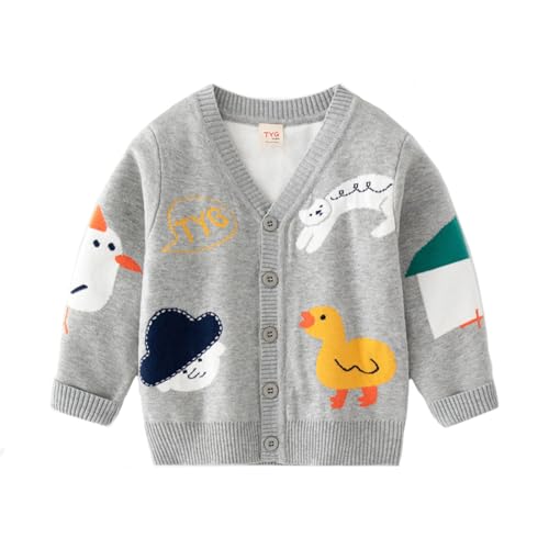 SEVEN BB Pullover Jungen Weihnachten Strickpullover Kinder Langarm V-Ausschnitt Sweater Winter Baby Warm Ente Strickjacke 92, Grau von SEVEN BB