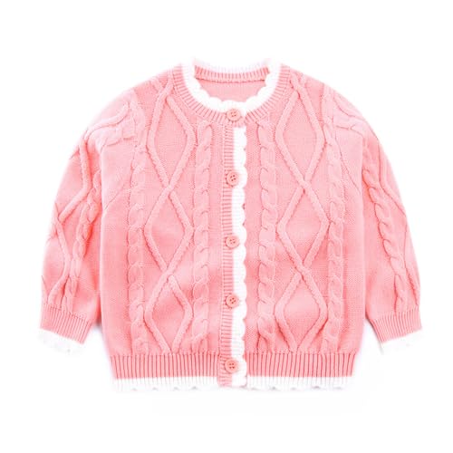 SEVEN BB Pullover Mädchen Weihnachten Strickpullover Kinder Langarm Rundhals Ausschnitt Sweater Winter Baby Warm Einfarbig Strickjacke 116, Rosa von SEVEN BB