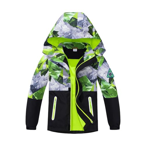 Regenmantel Kinder Wasserdicht Softshelljacke Jungen Vintage Camouflage Regenjacke Outdoor Sport Travel Wandern Trekking Herbst Windjacke Skijacke Grün Fluoreszenz 13-14 Jahre von SEVEN BB