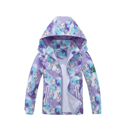 SEVEN BB Regenmantel Kinder Wasserdicht Softshelljacke Mädchen Meerjungfrau Regenjacke Outdoor Sport Travel Wandern Trekking Windjacke Skijacke Schneejacke 98/104, Lila von SEVEN BB