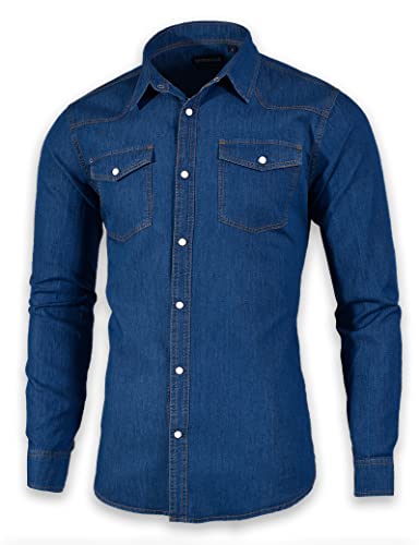 SEVEN EAGLE Herren Langarm-Denim-Hemd mit Zwei Taschen und Druckknöpfen… (XXL, Blau) von SEVEN EAGLE