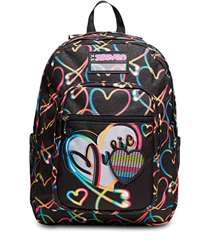 Seven Freethink Schulrucksack – Yourself Girl – Schwarz, Rosa – Doppelfach mit Herz – Tasche für Trinkflasche, Mehrfarbig (Jet Black), Taglia unica, Casual von Seven