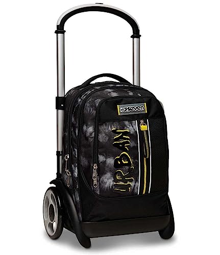 Seven Schultrolley mit abnehmbarem Reifen, Schwarz, Heavy Boy, 3-in-1, Dreifach-Einsatz, Rucksack mit abnehmbarem Wagen, Doppelfach, super geräumig mit Maxi-Rollen, Schule & Freizeit, Kinder und von Seven