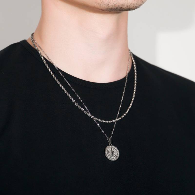 Halskette Set Für Männer - Silber Kompass Anhänger Nordstern Kette Herren Seil Mann Freund Valentinstag Geschenk von SEVEN94