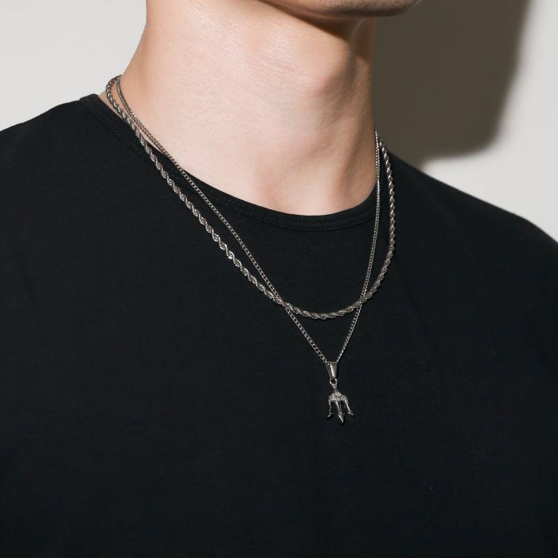 Halskette Set Für Männer - Weißgold Trident Mann Anhänger Kette Silber Gold Poseidon Valentine Geschenk von SEVEN94