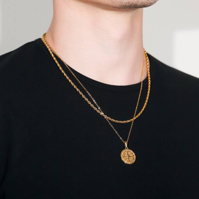 Halskette Set Für Männer - 18K Gold Kompass Anhänger Nordstern Kette Herren Goldseil Mann Geschenk Ihn Schmuck von SEVEN94