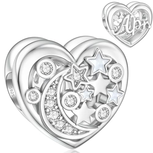 April Geburtsstein Charm für Pandora Charms Mond Stern Birthstone Charm Sterlingsilber Herz Charms von SEVENWELL