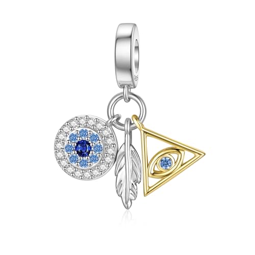 Feder Charm mit bösem Blick für Pandora Charms Pyramide mit bösem Blick für Damen von SEVENWELL