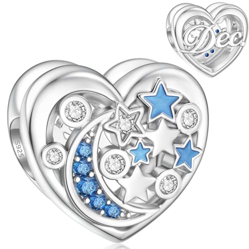 Dezember Charms für Pandora Geburtsstein Charm XMAS S925 Mond Stern Charm von SEVENWELL