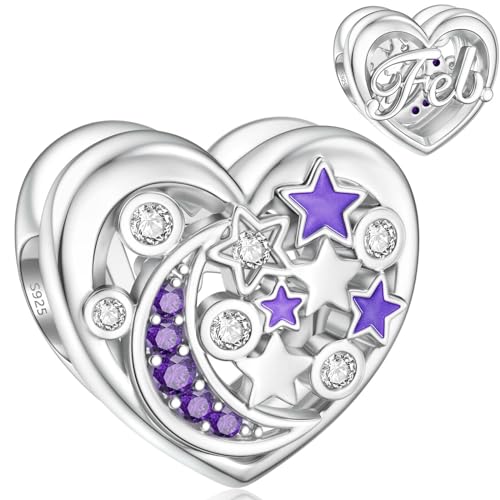 Februar Geburtstags Charms für Pandora Charms Mond Stern Herz Geburtstags Charms von SEVENWELL