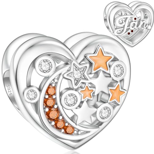 Januar Charms für Pandora Charm Mond Stern Geburtsstein Charms S925 Herz Charm von SEVENWELL