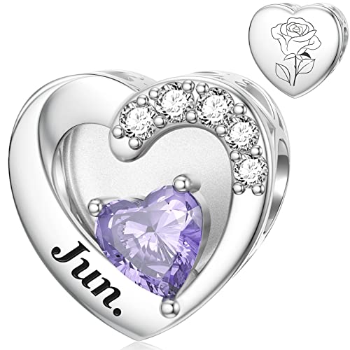 SEVENWELL Juni Geburtsstein Charm für Pandora Herz Charm mit Rosenmonatsblume von SEVENWELL