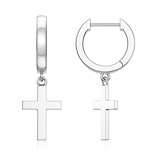 Kreuz Ohrringe aus 925er Sterling silber für Damen klassischer Tropfen Creolen Ohrring leicht von SEVENWELL