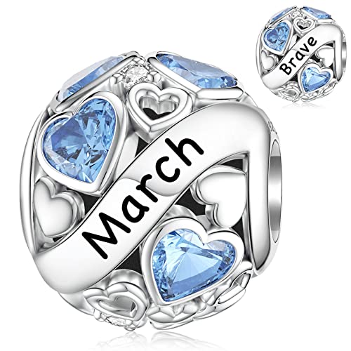 März Charm für Pandora Geburtsstein Charm Blau Herz Birthstone Charms von SEVENWELL