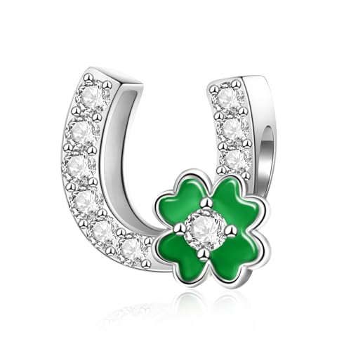 Glückshufeisen für Pandora Charms Sterling Silber Hufeisen Charms Vierblättriges Kleeblatt Charms St. Patricks Day von SEVENWELL