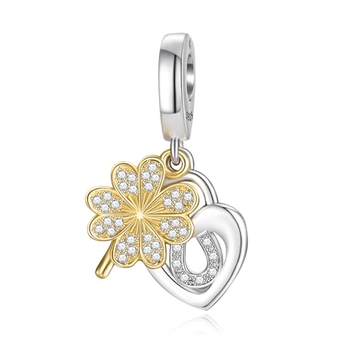 Vierblättriges Kleeblatt Glückshufeisen Charms für Pandora Charms 14 karätiges Goldkleeblatt von SEVENWELL