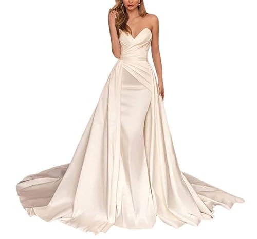 Brautkleid Satin Meerjungfrau-Linie Brautkleid Damen Brautkleid Brautkleid Brautkleid, SEVENYXX, weiß, 38 von SEVENYXX