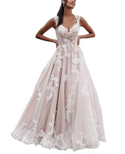 SEVENYXX Damen Brautkleid Lang A-Linie Standesamt Hochzeitskleid Prinzessin Spitzen Brautmode Kleid, Ivory, 54 von SEVENYXX