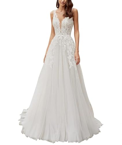 SEVENYXX Damen Brautkleider Prinzessin Lang Hochzeitskleid A-Linie Tüll Brautmode Standesamtkleid, Ivory, 46 SEVENYXX Damen Brautkleider Prinzessin Lang Hochzeitskleid A-Linie Tüll Brautmode Standesamtkleid, Ivory, 46 von SEVENYXX