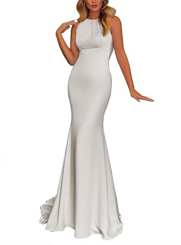 SEVENYXX Damen Satin Brautkleid Meerjungfrau Brautkleid Brautkleid, Elfenbein, 40 von SEVENYXX