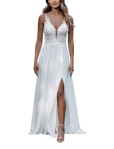SEVENYXX Hochzeitskleider Damen Chiffon Standesamt Brautkleider V-Ausschnitt, Ivory, 36 SEVENYXX Hochzeitskleider Damen Chiffon Standesamt Brautkleider V-Ausschnitt, Ivory, 36 von SEVENYXX