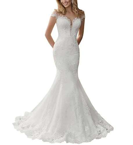 SEVENYXX Meerjungfrau Brautkleider Lang Prinzessin Hochzeitskleider Standesamtliche Brautmode Brautkleid, Ivory, 38 von SEVENYXX