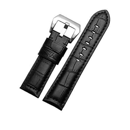 CAREG Qualität brauner handgefertigter Band Männer Uhrbandkompatibel mit Panerai Leder Uhrenbänder Männliche Ersatzbänder Wist Armband 22 mm 24 mm 26 mm Durable (Color : Black-Black Line, Size : 26m von SEVET