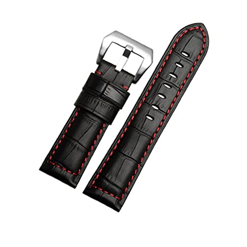 CAREG Qualität brauner handgefertigter Band Männer Uhrbandkompatibel mit Panerai Leder Uhrenbänder Männliche Ersatzbänder Wist Armband 22 mm 24 mm 26 mm Durable (Color : Black Red Line, Size : 26mm von SEVET