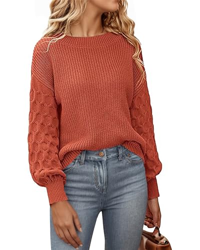 SEVETAT Pullover Damen Herbst Winter Elegant Rundhals Langarm Pulli Oberteil Einfarbig Grobstrick Jumper Sweater Casual Lose Strickpullover Sweatshirt （M, Orange） von SEVETAT