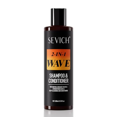 SEVICH 2-in-1 Wave Shampoo & Conditioner für Schwarze Männer | Lockenverstärkende Formel mit Biotin, Ginseng & Rizinusöl | Tiefenreinigung & Feuchtigkeitspflege | 200ml/6.76fl.oz (200ml) von SEVICH