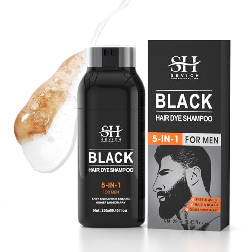Sevich Black Hair Dye Shampoo，semi-Permanente Haarfarbe，bartshampoo Für Männer Bart Färben Männer，5 in 1 Färbeshampoo-Spülung Mit Natürlichen Inhaltsstoffen, 250ml von SEVICH