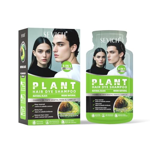 Sevich Pflanzliches Haarfärbeshampoo Sachets Für Frauen & Männer - Mit Avocadoextrakt 10 Vorgemessene Packungen Ammoniakfrei Grauabdeckung 5-in-1 Farbe & Pflege (30ml/Sachet) Naturschwarz von SEVICH